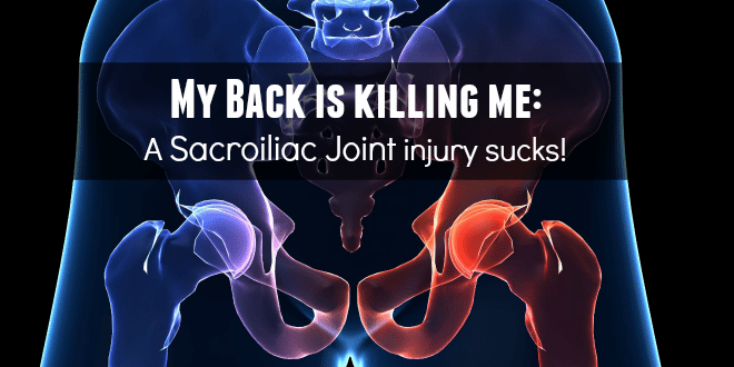 Image of sacroiliac joint with 'my back is killing me. A sacroiliac joint injury sucks.' written on the image.